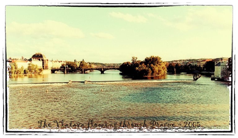 Looking upstream from Charles Bridge over the Vlatava in Prague