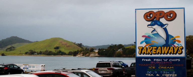 a parking lot with cars and a body of water