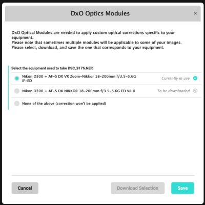DxO Modules download prompt